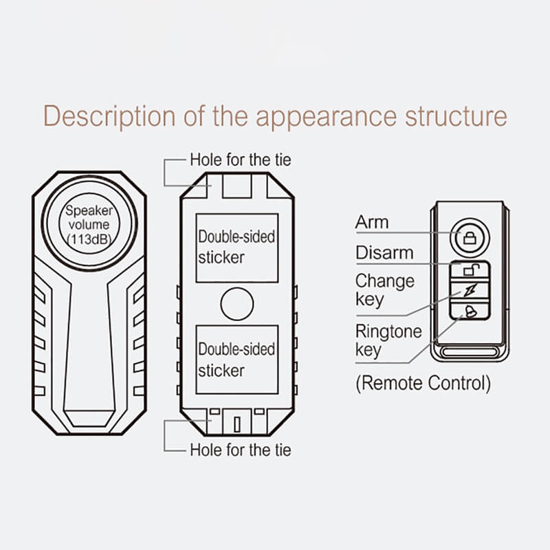 Wireless Alarm for bike scooter motorcycle door IP55 Waterproof Adjustable Anti-theft Alarm Wireless Alarm for bike scooter motorcycle door IP55 Waterproof Adjustable Anti-theft Alarm