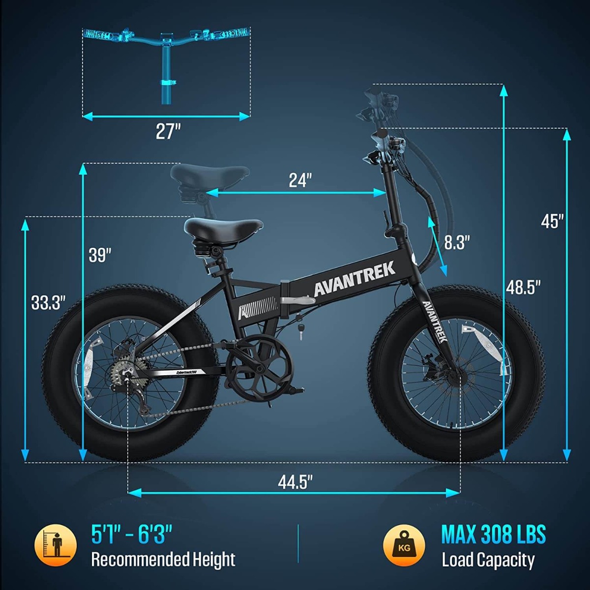 20 inch fat tire electric bike 48V 500W folding ebike