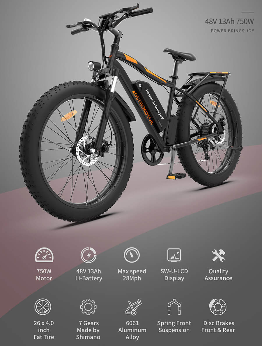 48V 750W fast electric bike 26" fat tire ebike