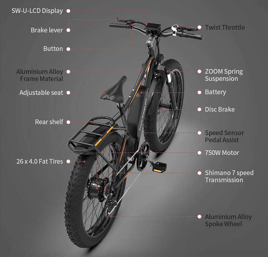 48V 750W fast electric bike 26" fat tire ebike
